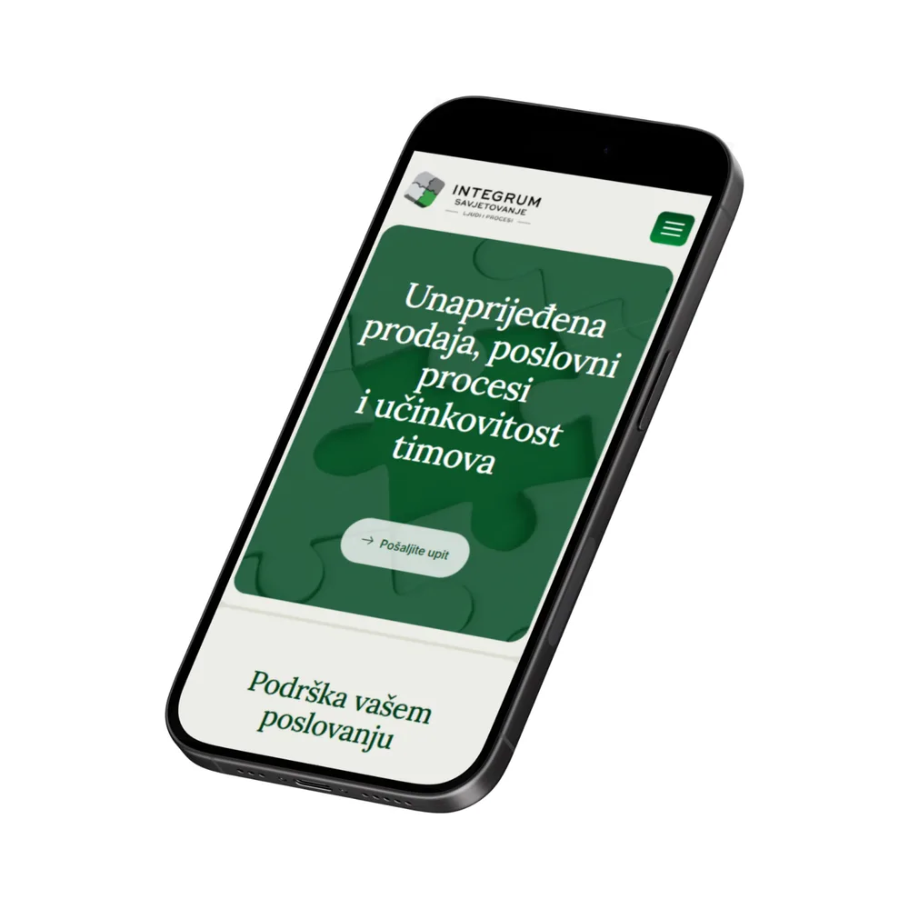 Integrum Consulting mobilni prikaz web stranice